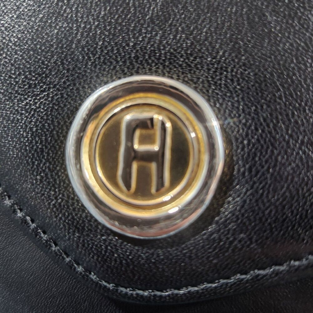 Vintage Fred Hayman Beverly Hills Black Leather Crossbody Shoulder Bag H Logo - Picture 7 of 16
